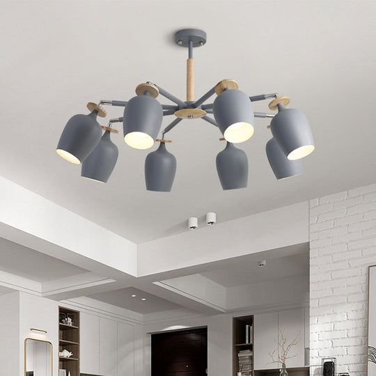 8-Light Grey Tulip Ceiling Fixture: Sleek Semi Flush Mount Lighting for Living Room