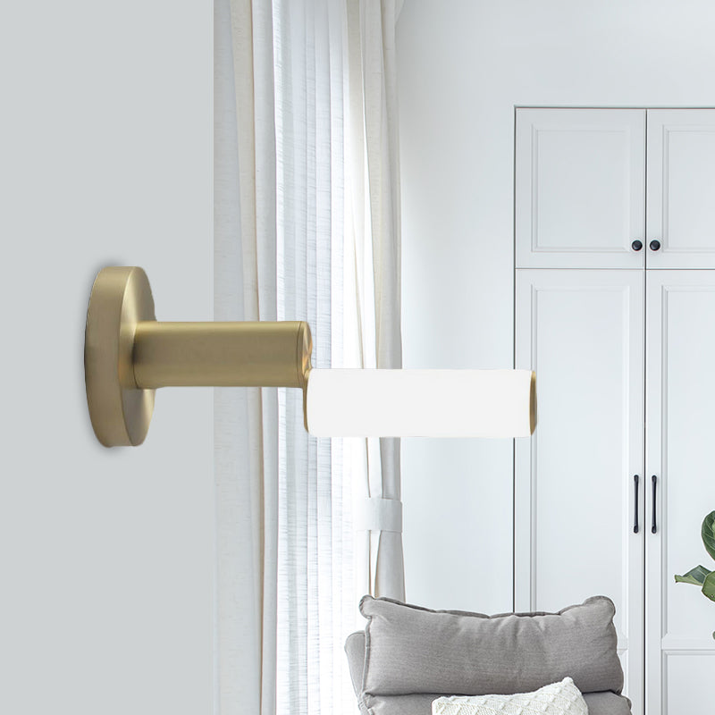 Postmodern Led Wall Sconce Light With Gold Metal Frame And Pipe Acrylic Shade For Bedroom