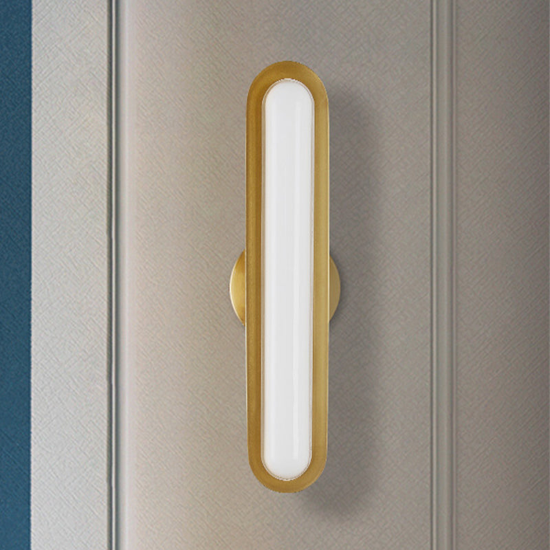 Modern Led Gold Wall Sconce With Acrylic Shade For Bedroom - Oval Metal Fixture