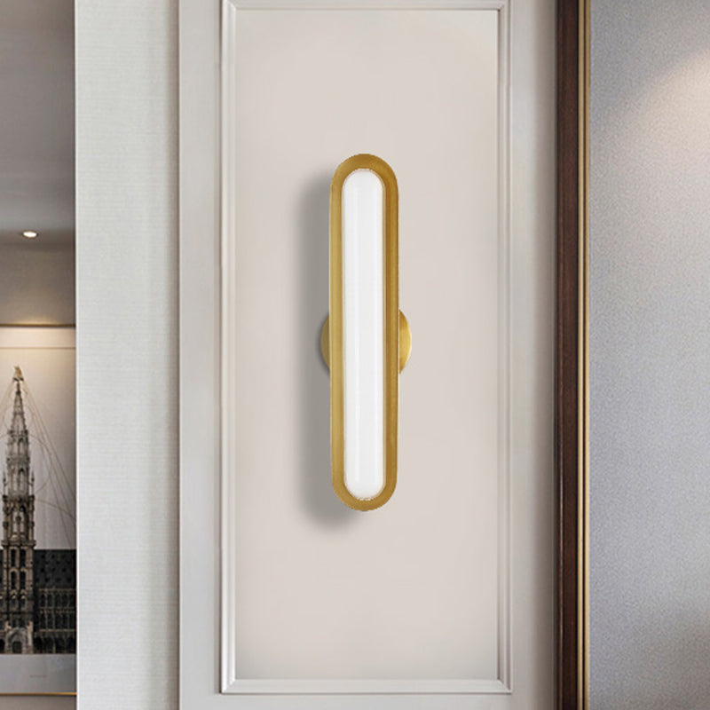 Modern Led Gold Wall Sconce With Acrylic Shade For Bedroom - Oval Metal Fixture