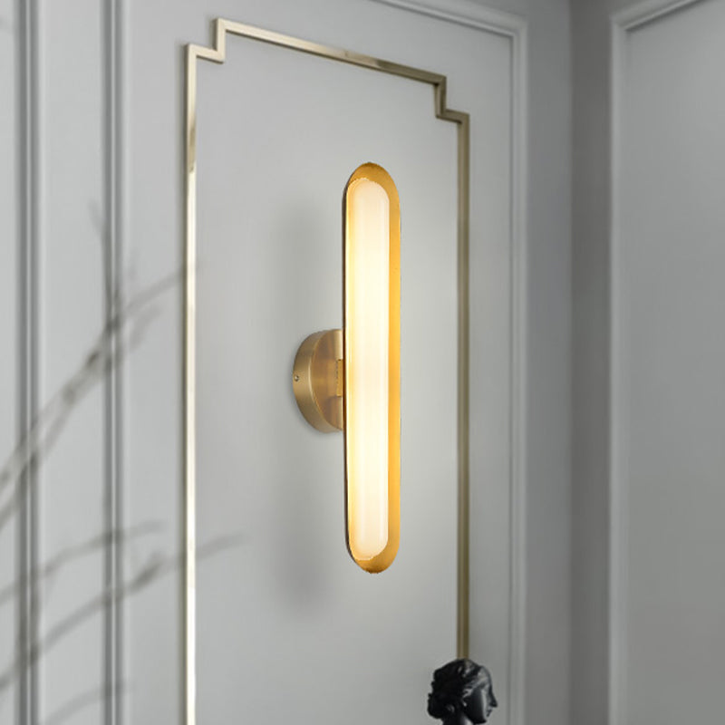 Modern Led Gold Wall Sconce With Acrylic Shade For Bedroom - Oval Metal Fixture