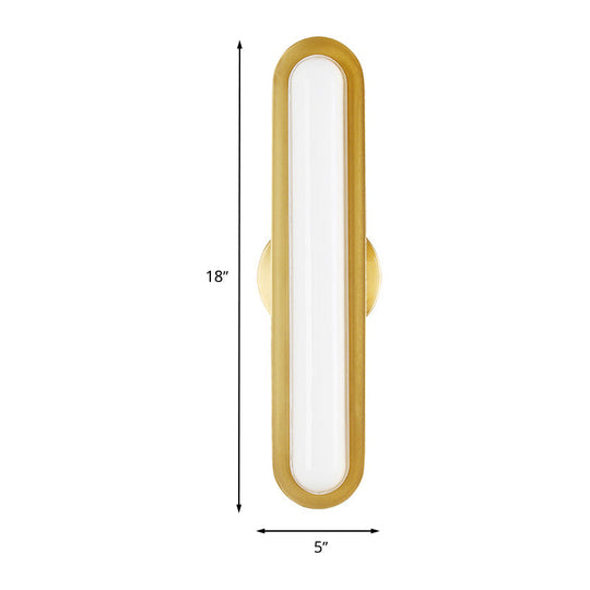 Modern Led Gold Wall Sconce With Acrylic Shade For Bedroom - Oval Metal Fixture