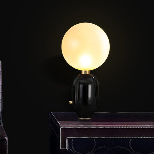 Modern Metallic Led Desk Lamp: Capsule Table Lighting In Black/Gold Orb White Glass Shade - For