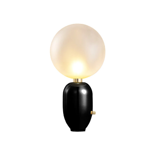 Modern Metallic Led Desk Lamp: Capsule Table Lighting In Black/Gold Orb White Glass Shade - For