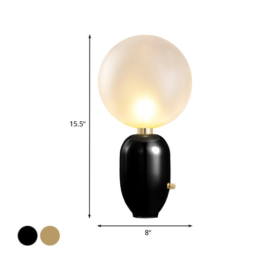 Modern Metallic Led Desk Lamp: Capsule Table Lighting In Black/Gold Orb White Glass Shade - For