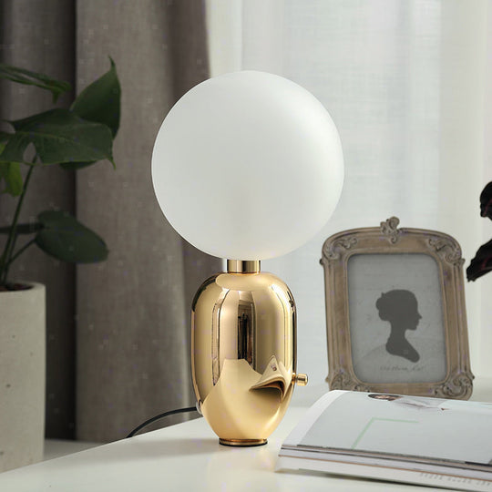 Modern Metallic Led Desk Lamp: Capsule Table Lighting In Black/Gold Orb White Glass Shade - For