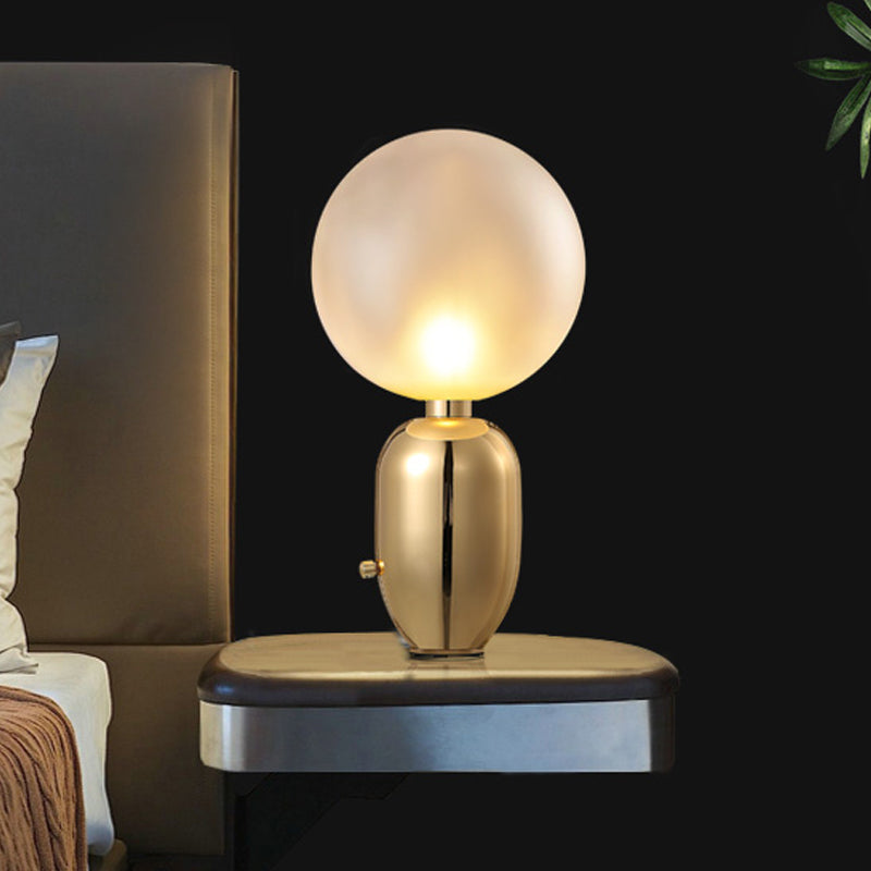 Modern Metallic Led Desk Lamp: Capsule Table Lighting In Black/Gold Orb White Glass Shade - For