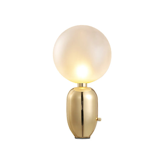 Modern Metallic Led Desk Lamp: Capsule Table Lighting In Black/Gold Orb White Glass Shade - For