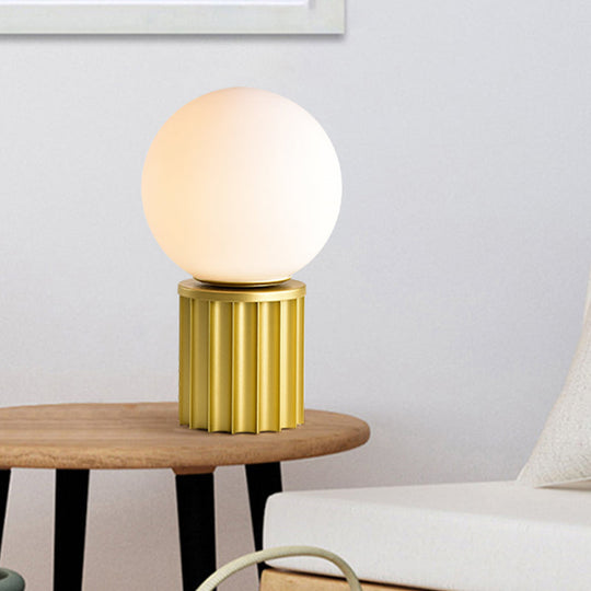 Modern Tube Table Lamp In Gold With Opal Glass Shade - Small Desk Light For Living Room