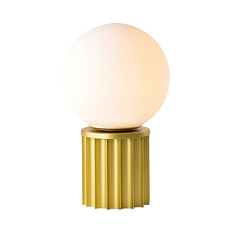 Modern Tube Table Lamp In Gold With Opal Glass Shade - Small Desk Light For Living Room