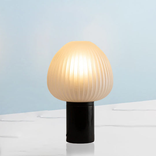 Modern Led Black Desk Lamp For Bedroom - Milk White Prismatic Glass Onion Table Light