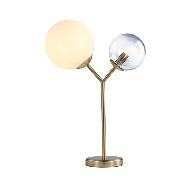 Modern Gold Led Branch Desk Lamp With Globe Grey And Cream Glass Bedroom Table Lighting