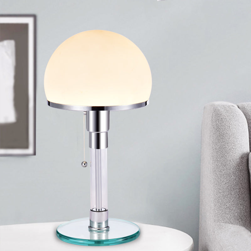 Modernist White Glass Mushroom Table Lamp With Chrome Finish - Perfect For Bedside