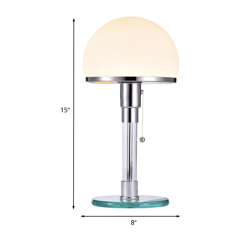 Modernist White Glass Mushroom Table Lamp With Chrome Finish - Perfect For Bedside