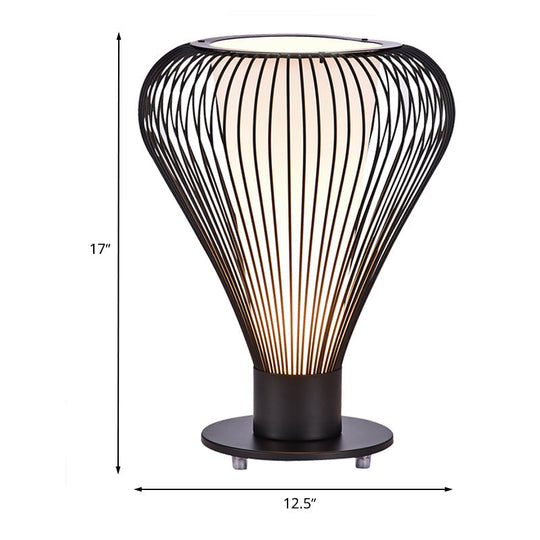 Small Desk Lamp With Led Reading Light Modern Iron Pear Cage Design Black Finish Cone White Glass