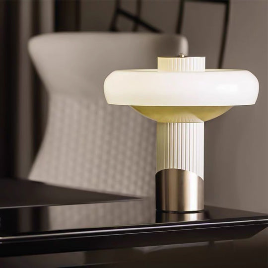 White And Gold Led Mushroom Table Lamp - Modern Metallic Lighting For Bedroom Or Small Desk