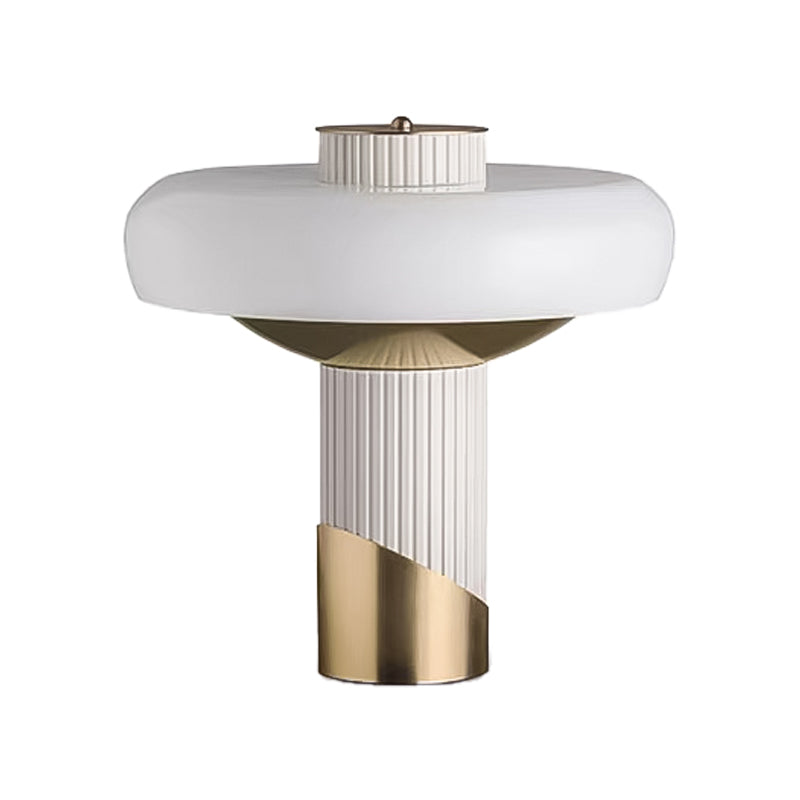 White And Gold Led Mushroom Table Lamp - Modern Metallic Lighting For Bedroom Or Small Desk