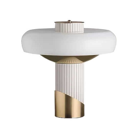 White And Gold Led Mushroom Table Lamp - Modern Metallic Lighting For Bedroom Or Small Desk