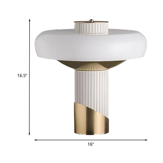 White And Gold Led Mushroom Table Lamp - Modern Metallic Lighting For Bedroom Or Small Desk