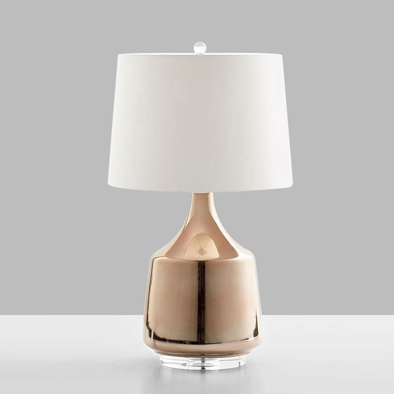 Modern Urn Table Lamp In Rose Gold With White Fabric Shade