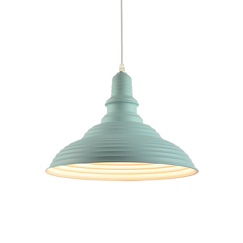 Industrial-Style Double Bubble Ribbed Pendant Lamp - Metal Pink/Blue Suspension Light For Bedroom