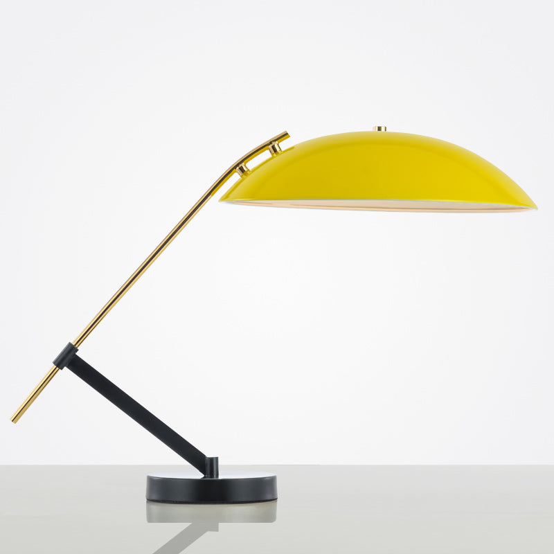 Yellow Finish Flat Dome Table Light Macaron Adjustable Arm Reading Lamp