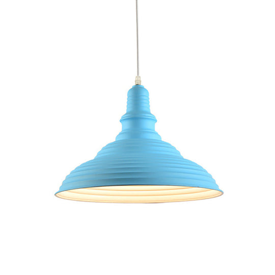 Industrial Style Metal Pink/Blue Double Bubble Pendant Lamp: Ribbed Design, 1 Light Suspension Light for Bedroom