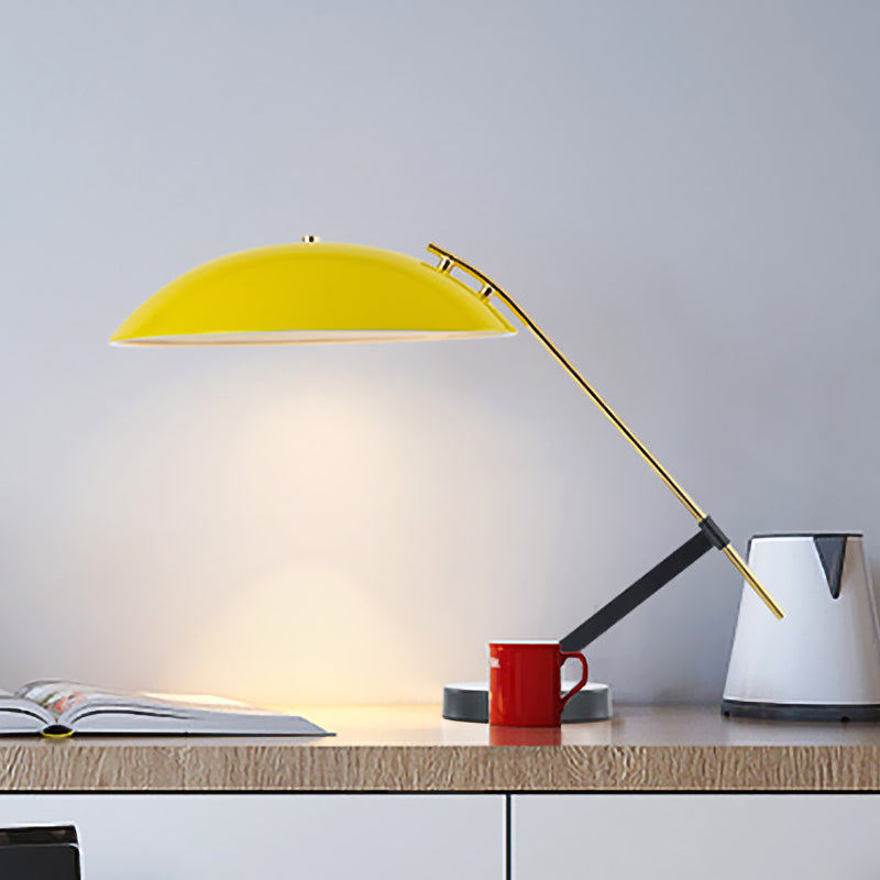 Yellow Finish Flat Dome Table Light Macaron Adjustable Arm Reading Lamp