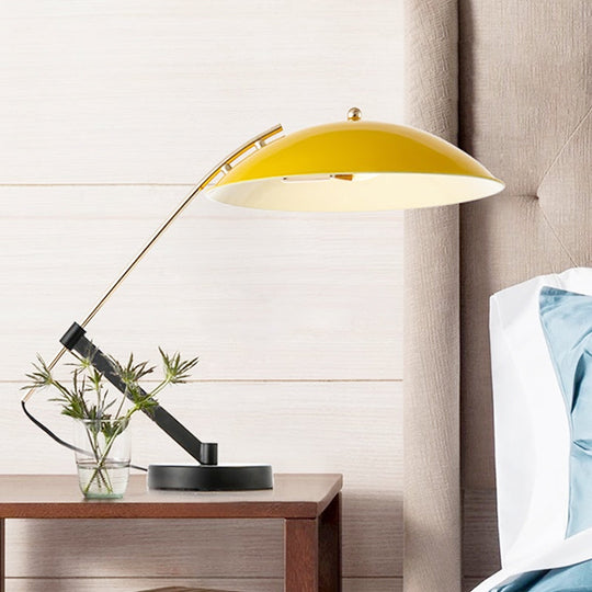 Yellow Finish Flat Dome Table Light Macaron Adjustable Arm Reading Lamp