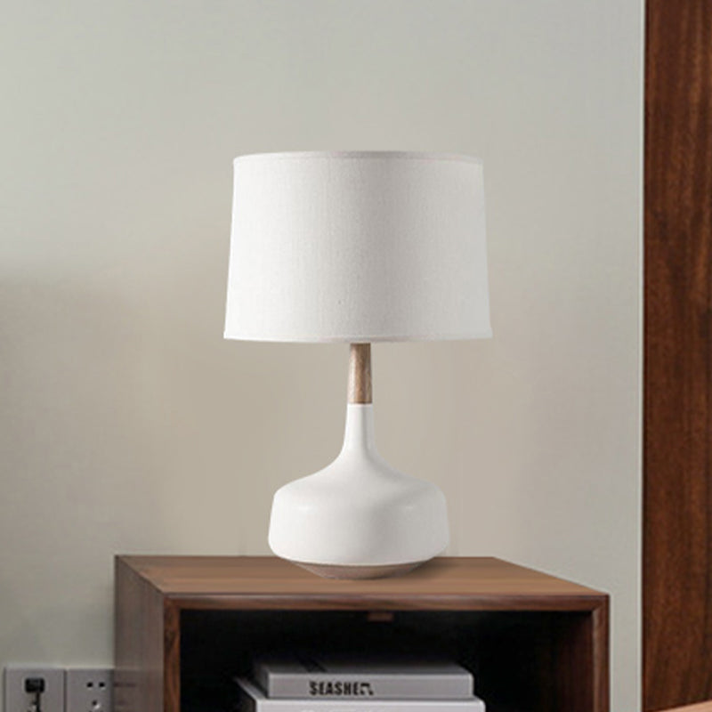 Minimalist White Drum Table Lamp With Fabric Shade - Perfect For Bedroom Desk