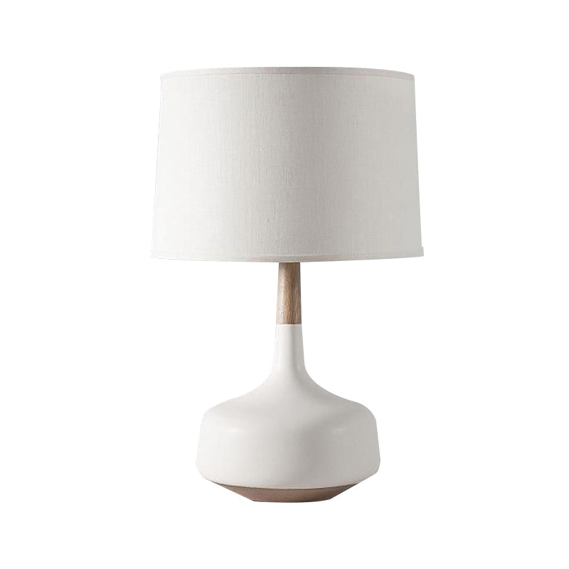 Minimalist White Drum Table Lamp With Fabric Shade - Perfect For Bedroom Desk