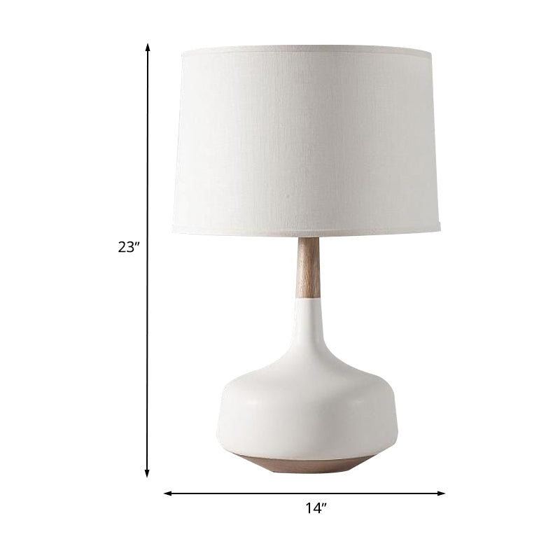 Minimalist White Drum Table Lamp With Fabric Shade - Perfect For Bedroom Desk