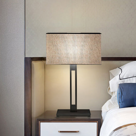 Black Modernism Table Lamp: Sleek Rectangular Bedside Nightstand Accent With Light Fabric