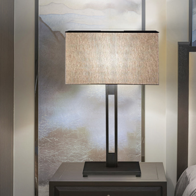 Black Modernism Table Lamp: Sleek Rectangular Bedside Nightstand Accent With Light Fabric