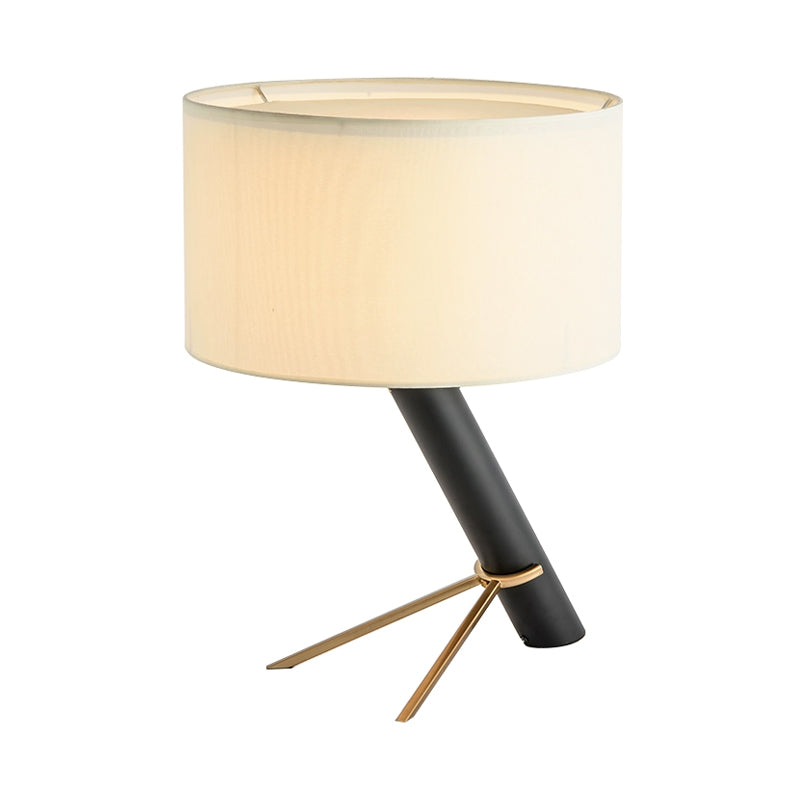 Modern Fabric Drum Shade Desk Light - White 1-Head Creative Table Lamp With Pull Chain For Study