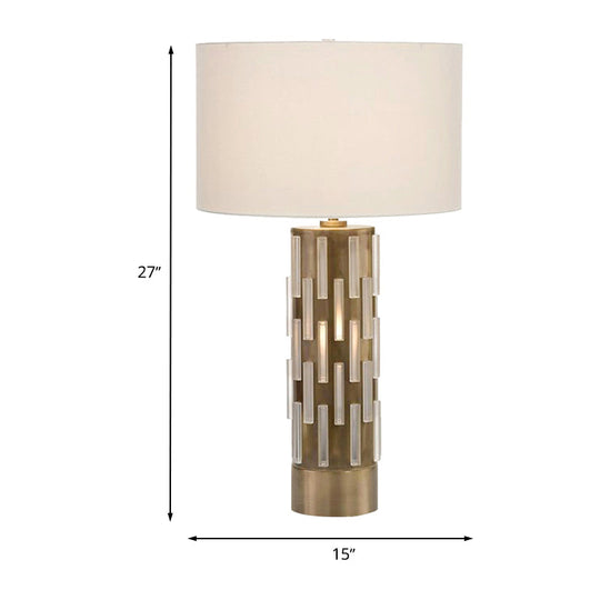 Modern White Drum Shade Table Light With Metal Base - Ideal For Bedside Use