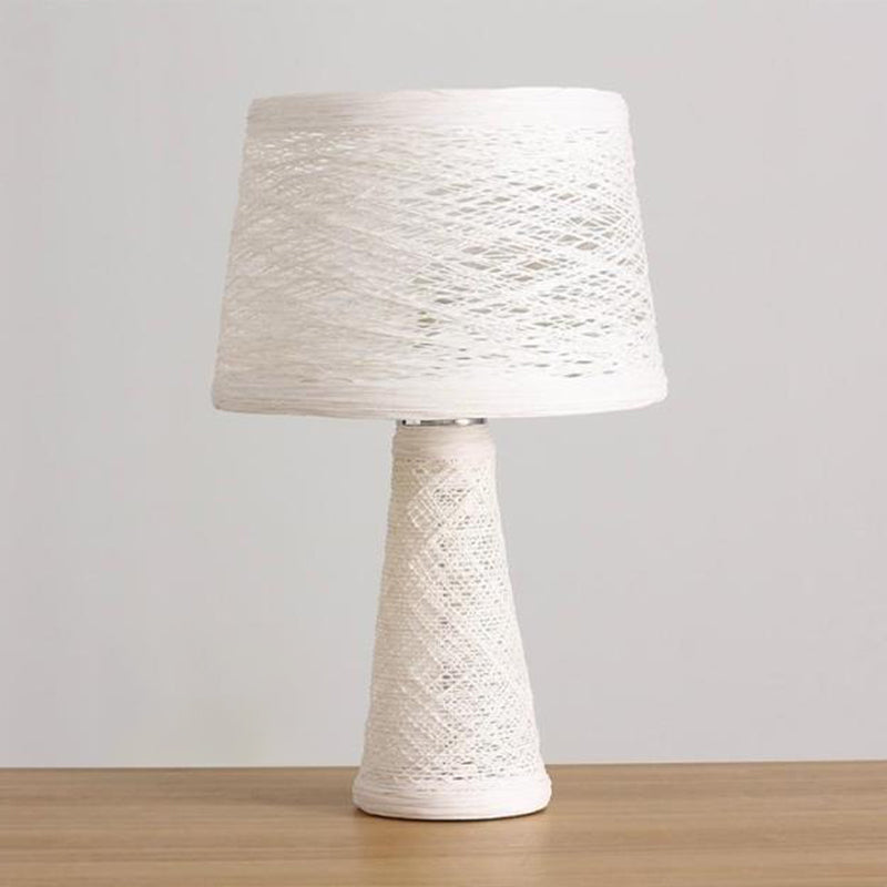 Asian Style Study Room Desk Light: White/Tan Reading Lamp With Rattan Shade White