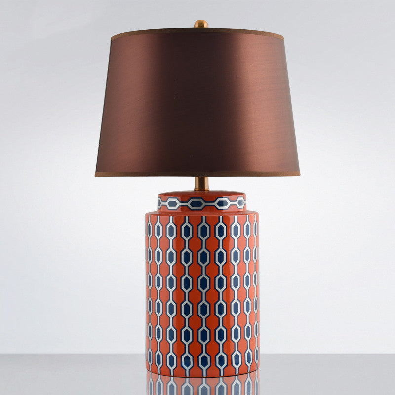 Modern Ceramic Jar Night Table Lamp - Blue/Orange Finish Bedside Desk Light Orange