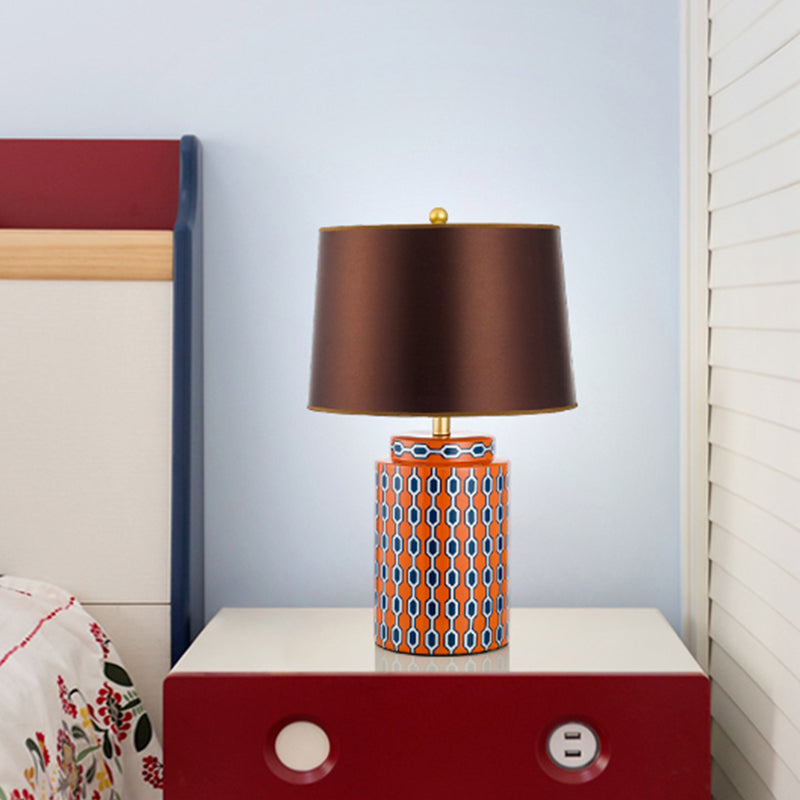 Modern Ceramic Jar Night Table Lamp - Blue/Orange Finish Bedside Desk Light