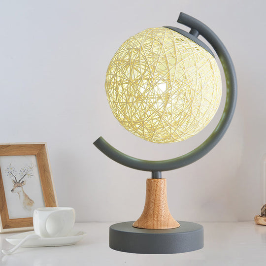 Asia Style Metallic Globe Nightstand Light - White/Grey/Green With Rattan Shade Grey