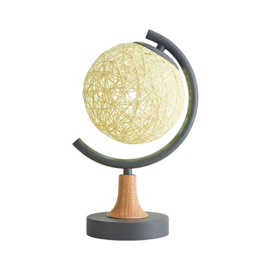 Asia Style Metallic Globe Nightstand Light - White/Grey/Green With Rattan Shade