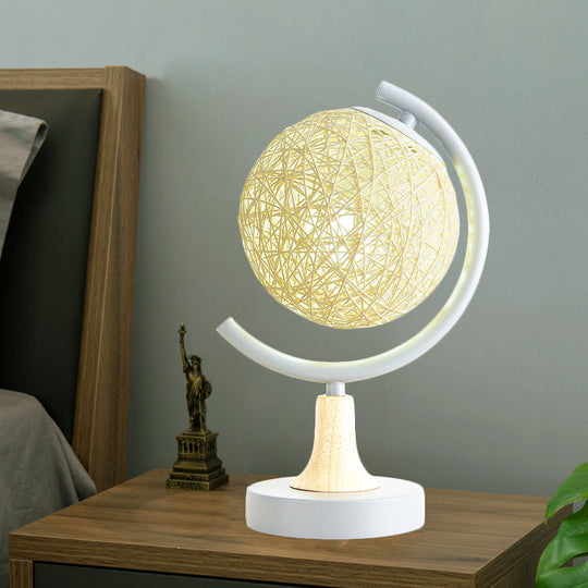 Asia Style Metallic Globe Nightstand Light - White/Grey/Green With Rattan Shade White