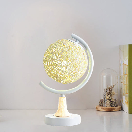 Asia Style Metallic Globe Nightstand Light - White/Grey/Green With Rattan Shade