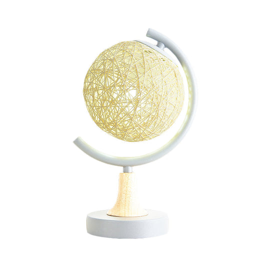 Asia Style Metallic Globe Nightstand Light - White/Grey/Green With Rattan Shade