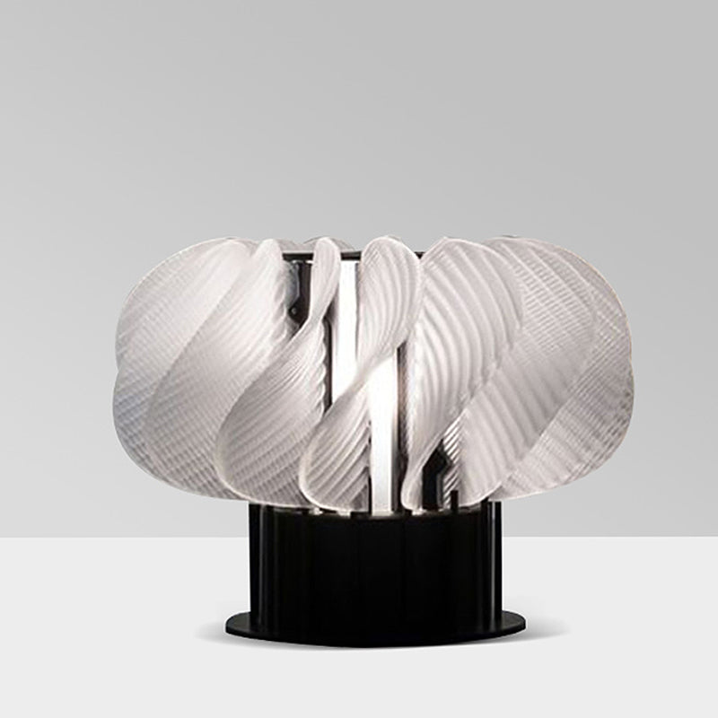 Modern Acrylic Led Table Lamp With Curved Panel Spiral Design In White And Black