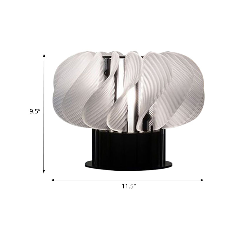 Modern Acrylic Led Table Lamp With Curved Panel Spiral Design In White And Black