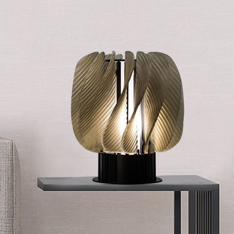 Modern Led Amber Desk Lamp With Spiral Panel Design - Perfect For Living Room And Bedroom