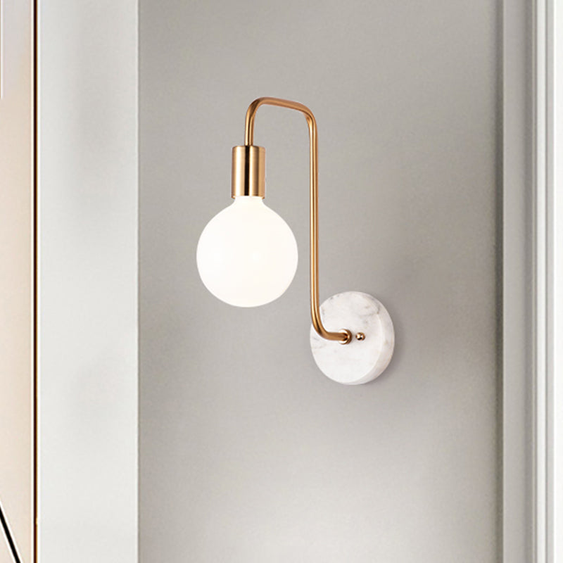 Modern Gold Wall Sconce With White Glass Shade Bedroom Light Fixture