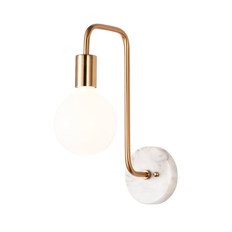 Modern Gold Wall Sconce With White Glass Shade Bedroom Light Fixture