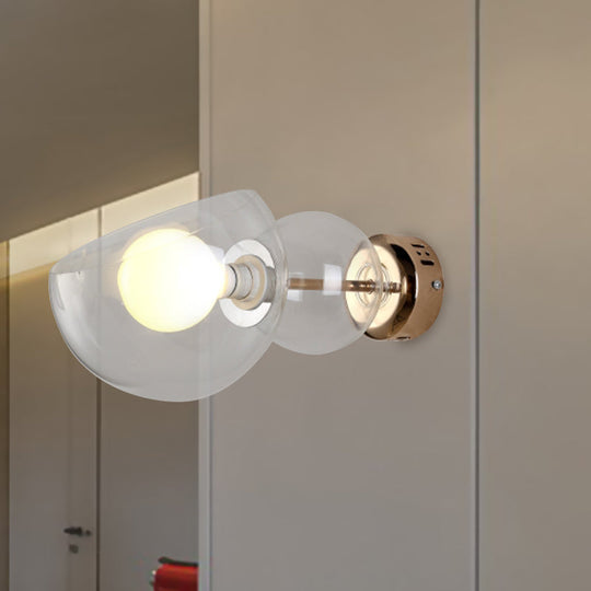 Postmodern Brass Wall Sconce Light With Clear/Amber Glass Shade Clear